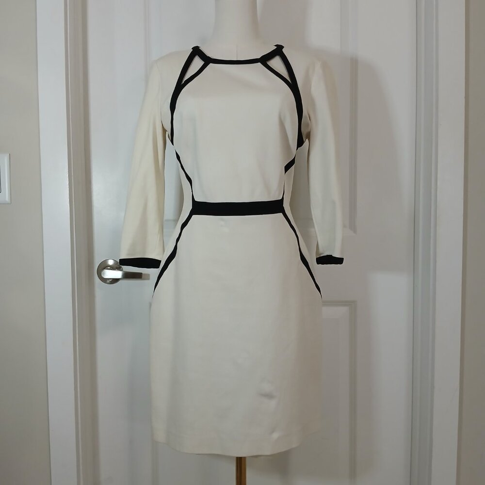 Banana Republic Trim Sheath Dress Women’s Size 8 Cream Black - Like New - Picture 2 of 8